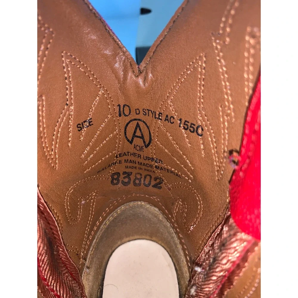 Acme Kids Red Leather Western Cowboy Boots Stitching AC155C Size 10D